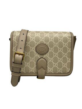 Gucci Shoulder Bag GG Supreme Gray Beige Ivory Leather